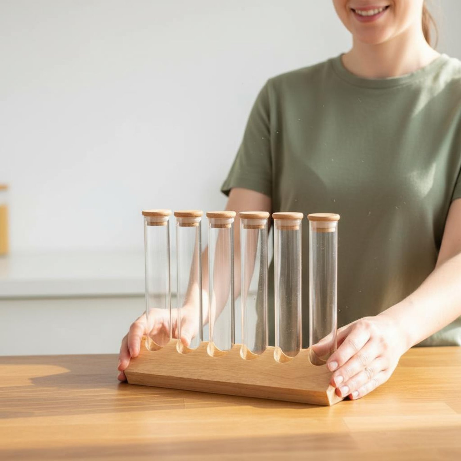 Coffee Bean - Glass Tube Container Set with Wooden