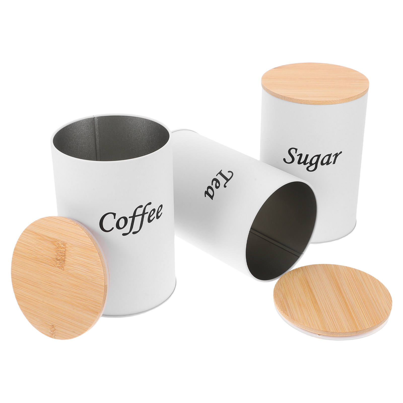 Coffee Tea Sugar - 3Pcs Airtight Round Canisters Galvanized Iron