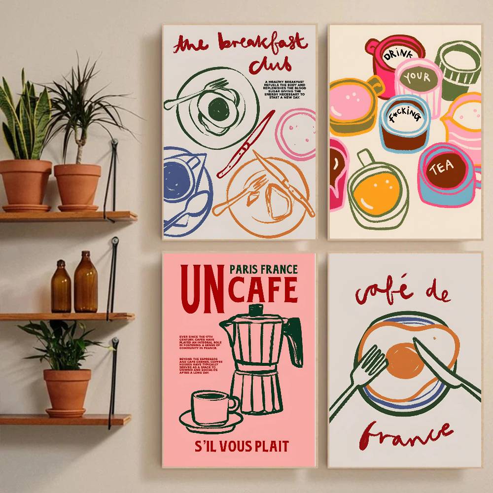 Wallpaper Coffee And Tea - Coffee Shop Afternoon Tea Croissant Colorful