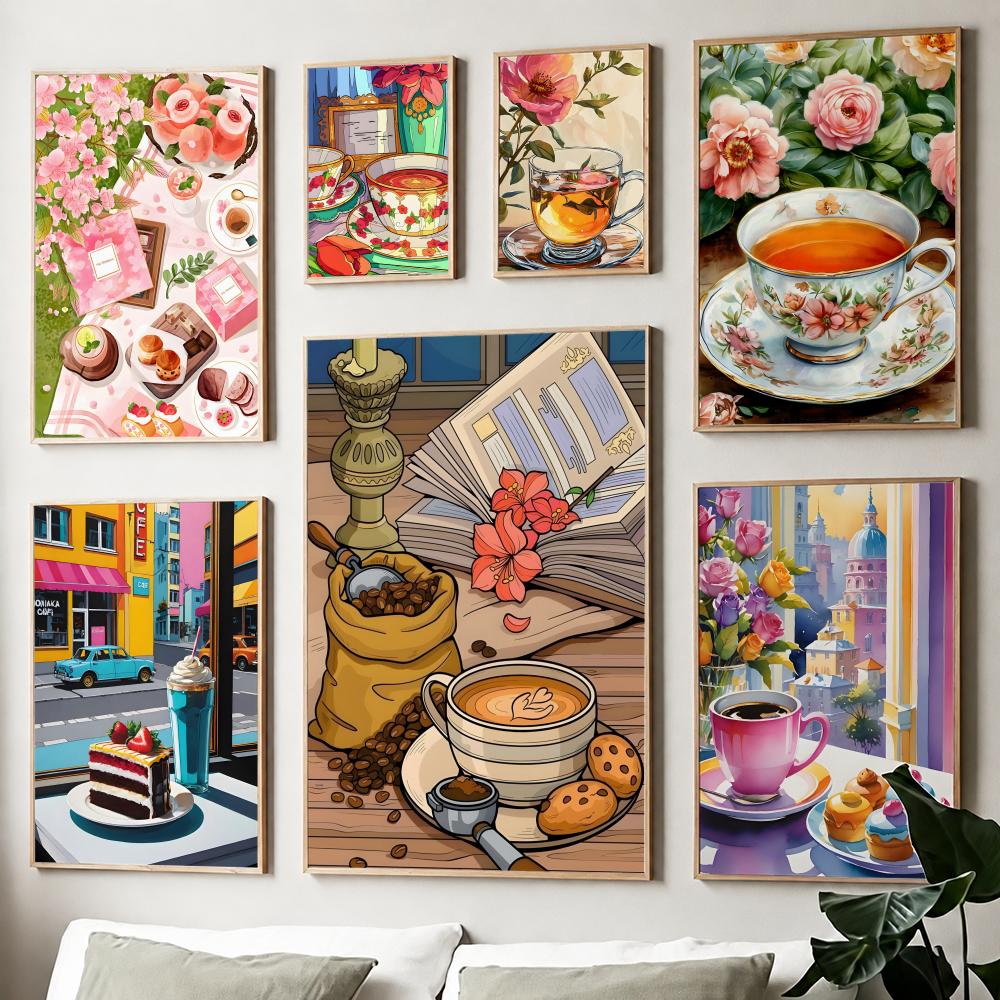 Wallpaper Coffee And Tea - Afternoon tea coffee cup Poster Paper