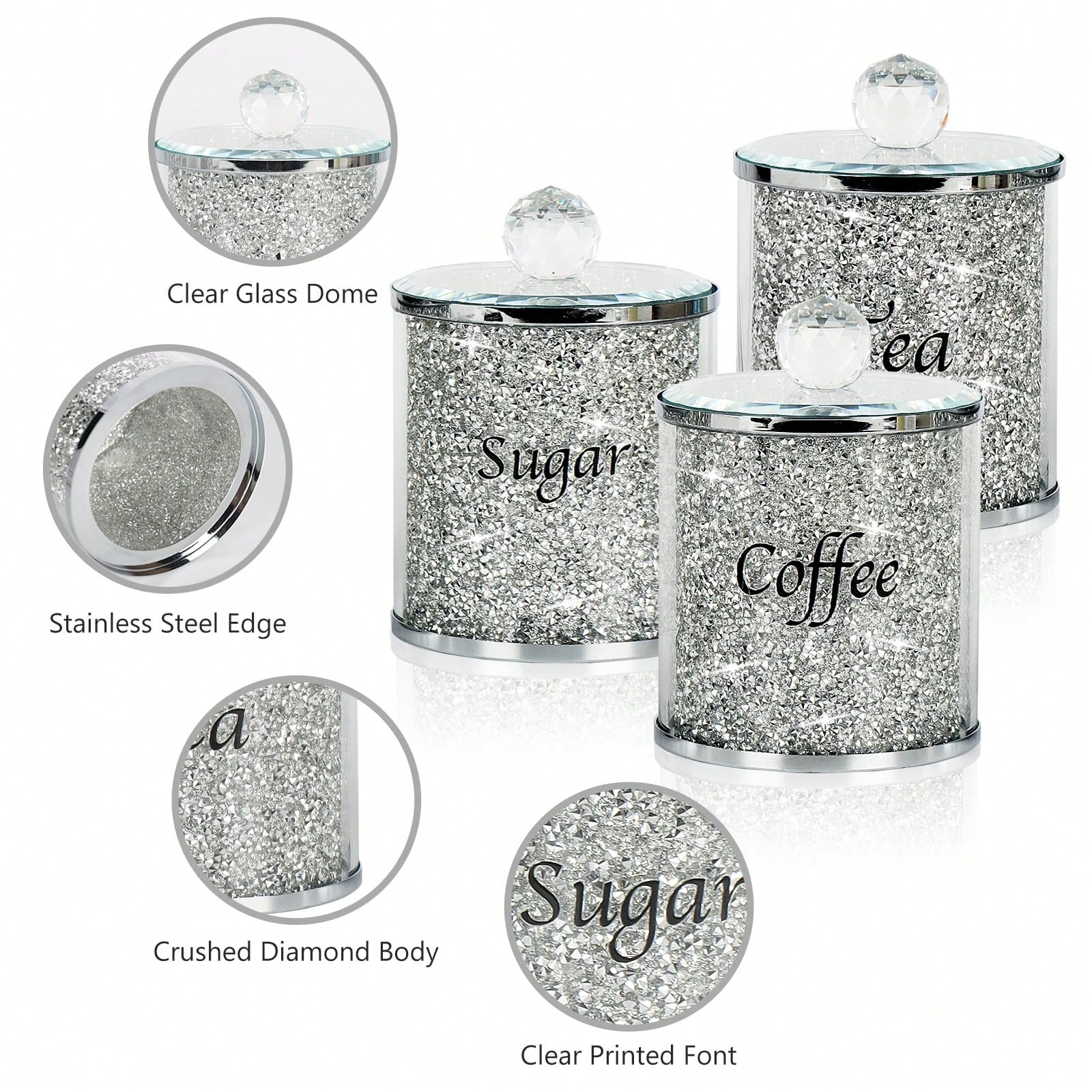 Coffee Tea Sugar - Coffee Sugar Tea Canister Set Sparkly