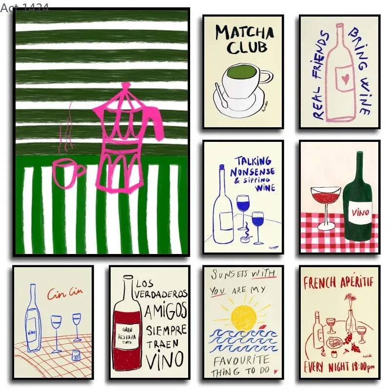 Draw Coffee And Tea - Modern Colorful Drawings Abstract Art Food