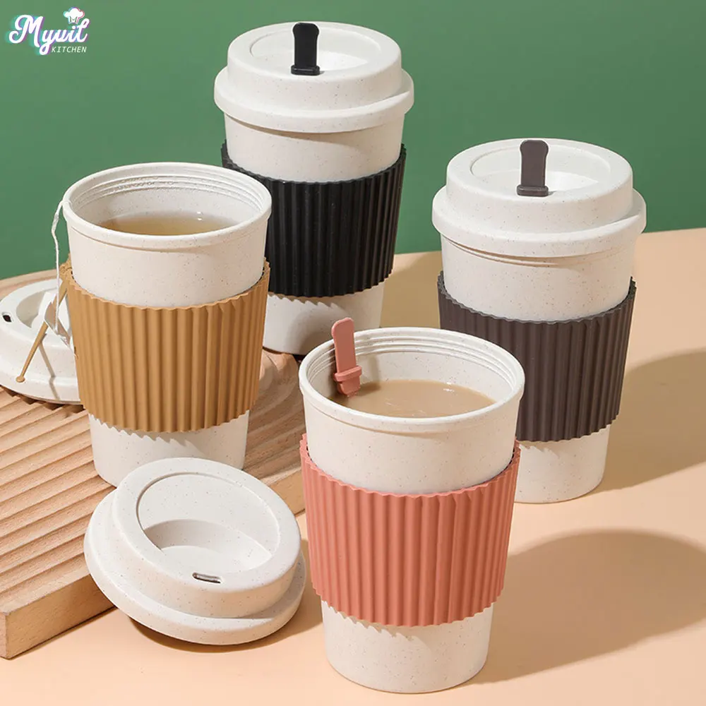 Coffee Tea Flask - 450ML Coffee Cups With Lids Wheat