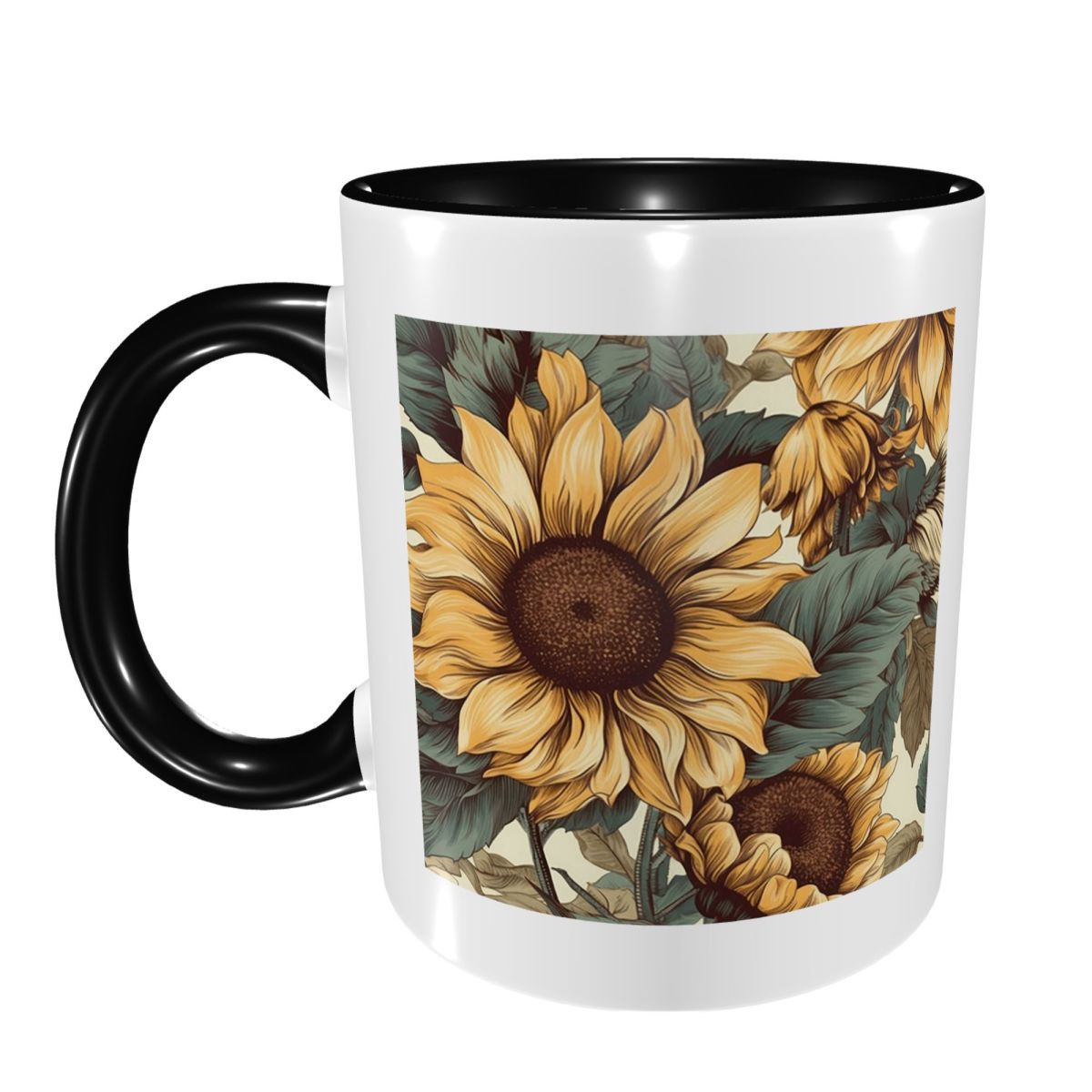 Draw Coffee And Tea - Golden Sunflower Cluster Vintage Botanical Drawing