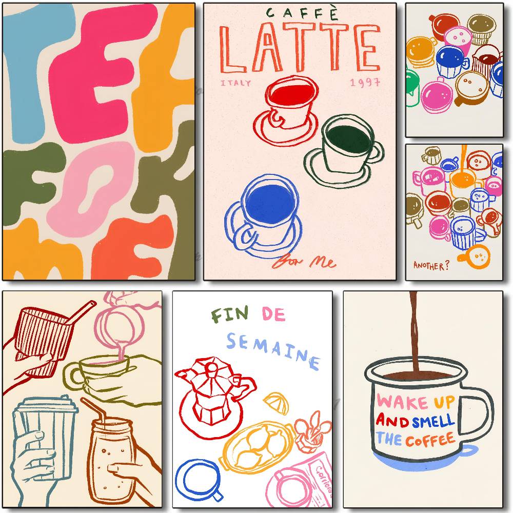 Color Aesthetics Retro Kitchen - Wallpaper Coffee And Tea review and price
